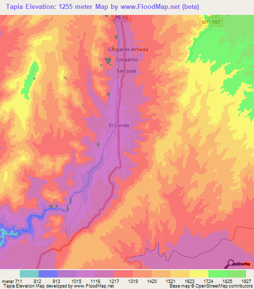 Tapia,Peru Elevation Map