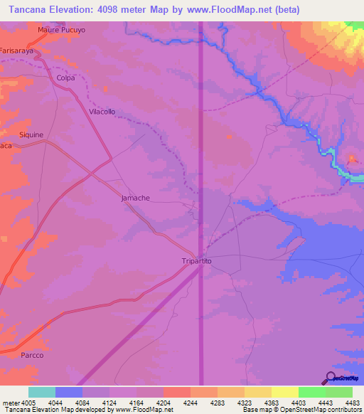 Tancana,Peru Elevation Map