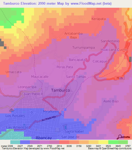 Tamburco,Peru Elevation Map
