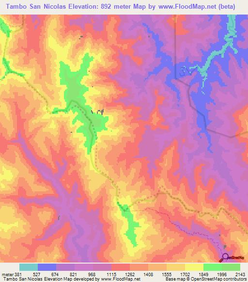 Tambo San Nicolas,Peru Elevation Map