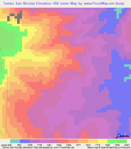 Tambo San Nicolas,Peru Elevation Map