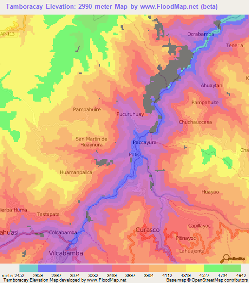 Tamboracay,Peru Elevation Map