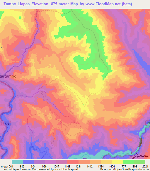 Tambo Llapas,Peru Elevation Map