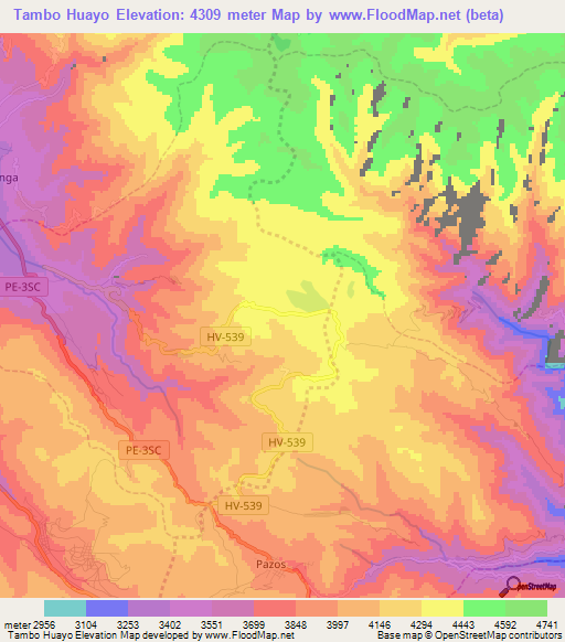 Tambo Huayo,Peru Elevation Map