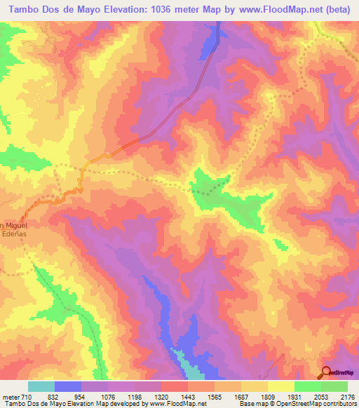 Tambo Dos de Mayo,Peru Elevation Map