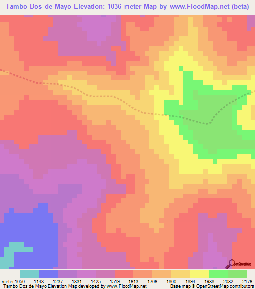 Tambo Dos de Mayo,Peru Elevation Map