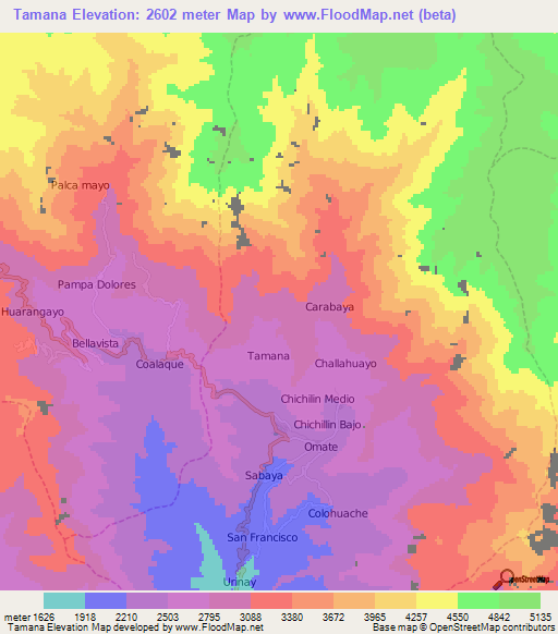 Tamana,Peru Elevation Map
