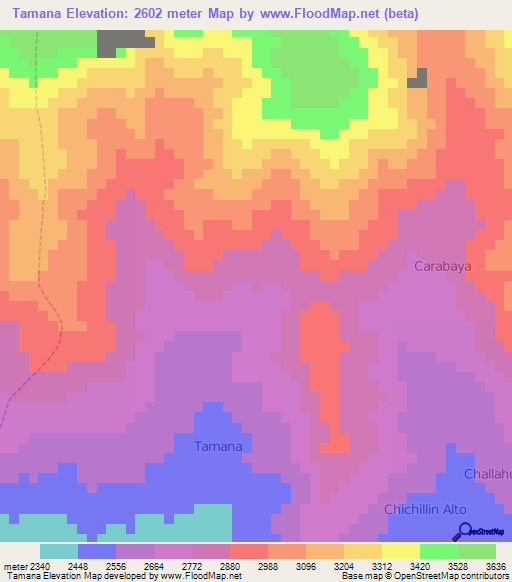 Tamana,Peru Elevation Map