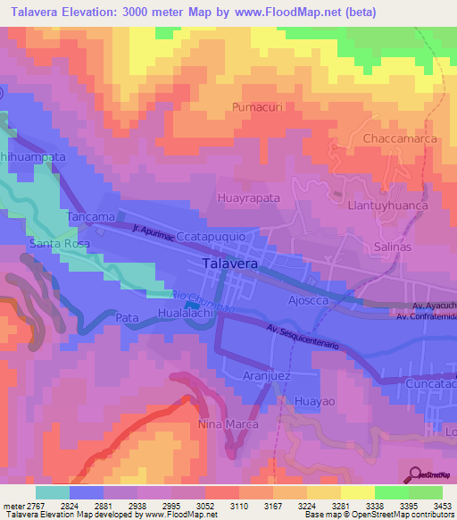 Talavera,Peru Elevation Map