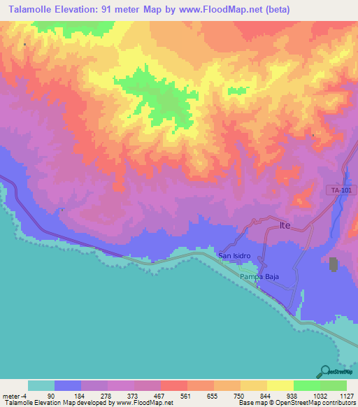 Talamolle,Peru Elevation Map