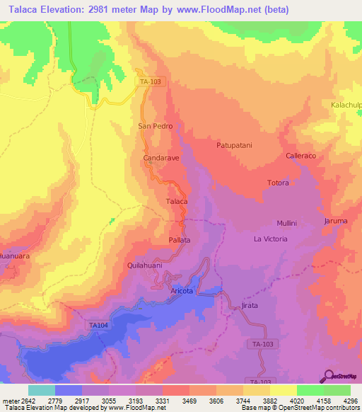 Talaca,Peru Elevation Map
