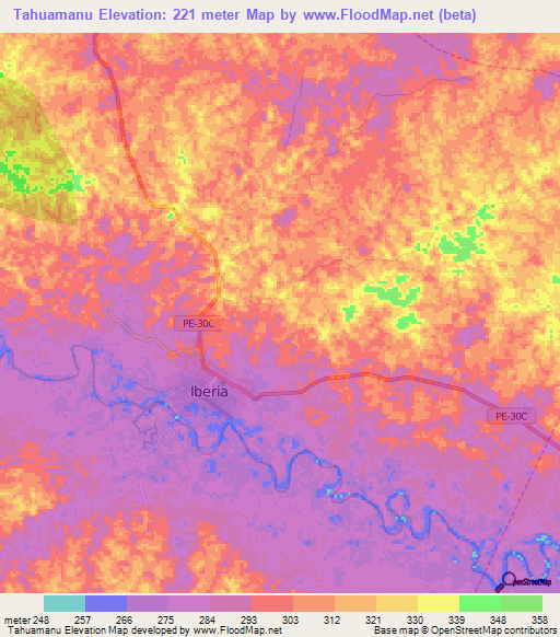 Tahuamanu,Peru Elevation Map