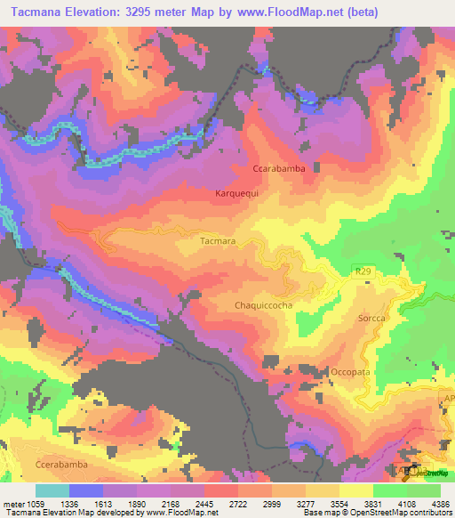 Tacmana,Peru Elevation Map