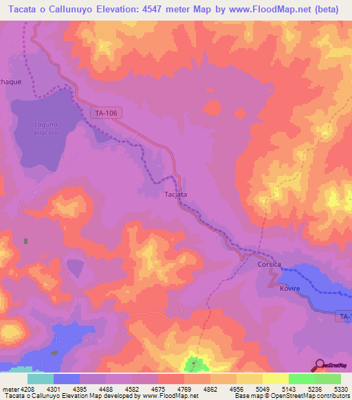 Tacata o Callunuyo,Peru Elevation Map