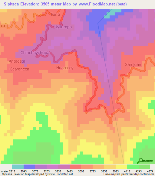 Sipiteca,Peru Elevation Map