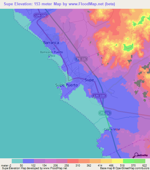 Supe,Peru Elevation Map