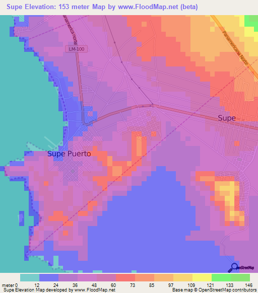 Supe,Peru Elevation Map