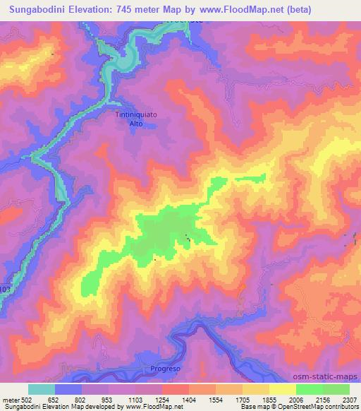 Sungabodini,Peru Elevation Map