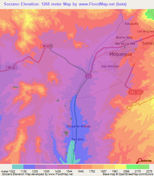 Sorzano,Peru Elevation Map