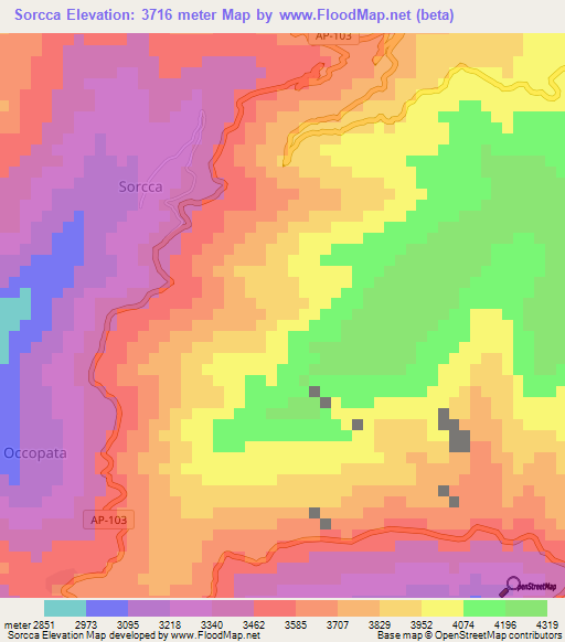 Sorcca,Peru Elevation Map