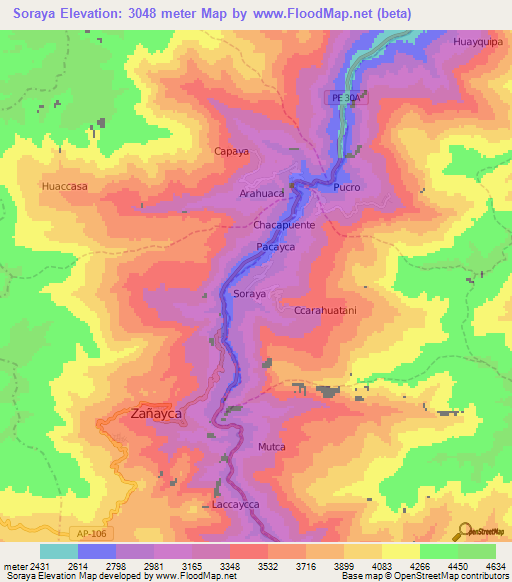 Soraya,Peru Elevation Map