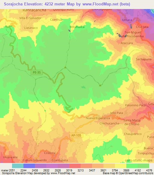 Sorajocha,Peru Elevation Map