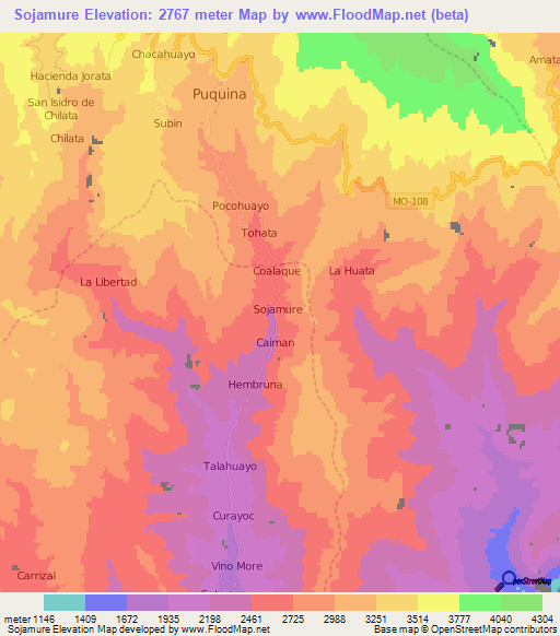 Sojamure,Peru Elevation Map
