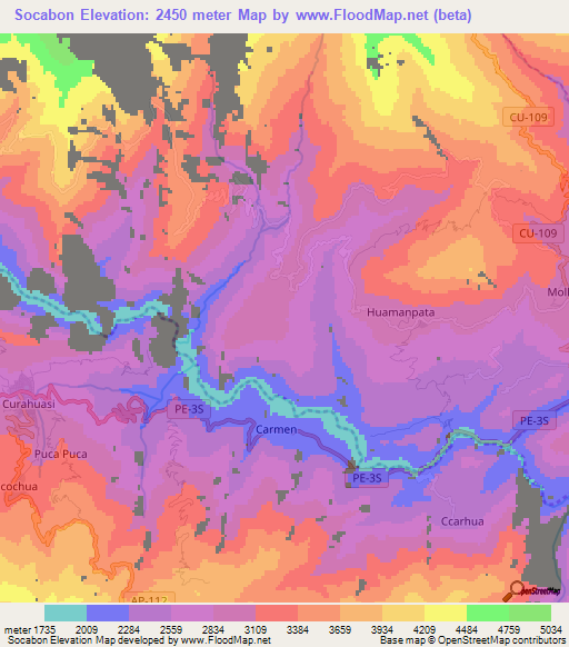 Socabon,Peru Elevation Map