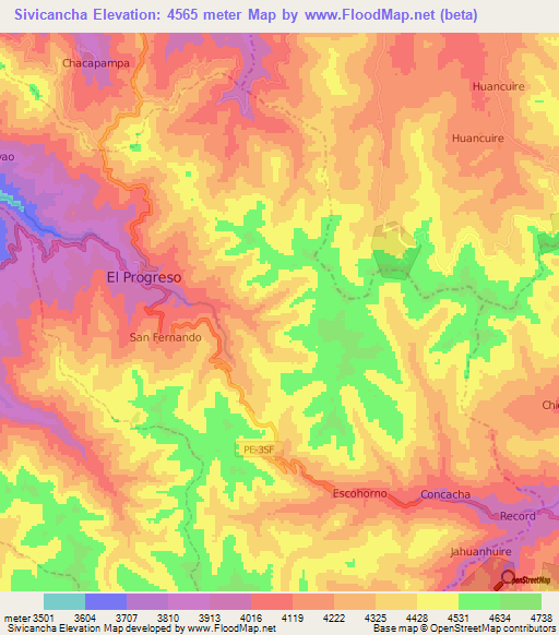 Sivicancha,Peru Elevation Map