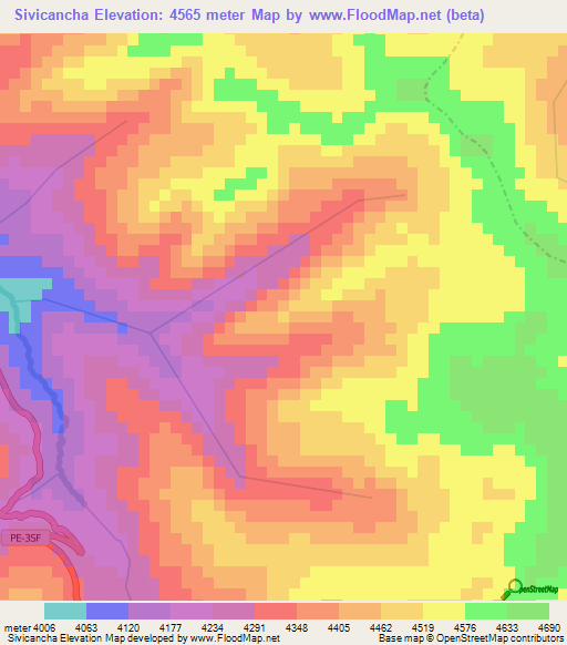 Sivicancha,Peru Elevation Map