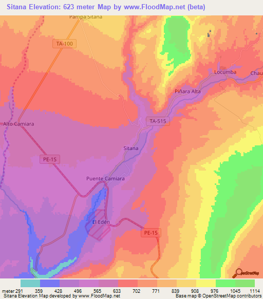Sitana,Peru Elevation Map