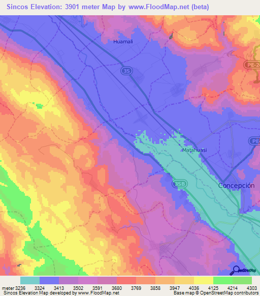 Sincos,Peru Elevation Map