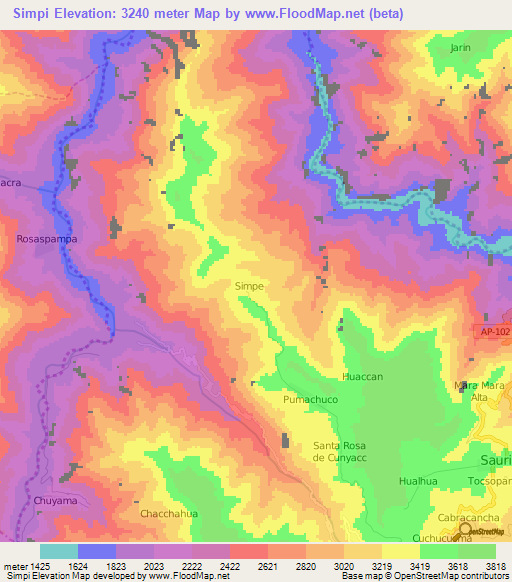 Simpi,Peru Elevation Map