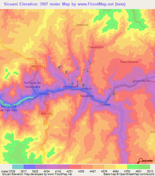 Sicuani,Peru Elevation Map