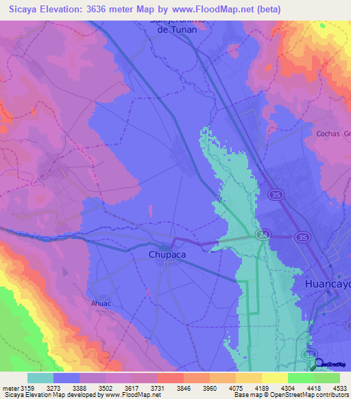 Sicaya,Peru Elevation Map