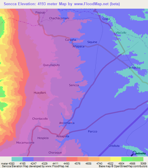 Sencca,Peru Elevation Map