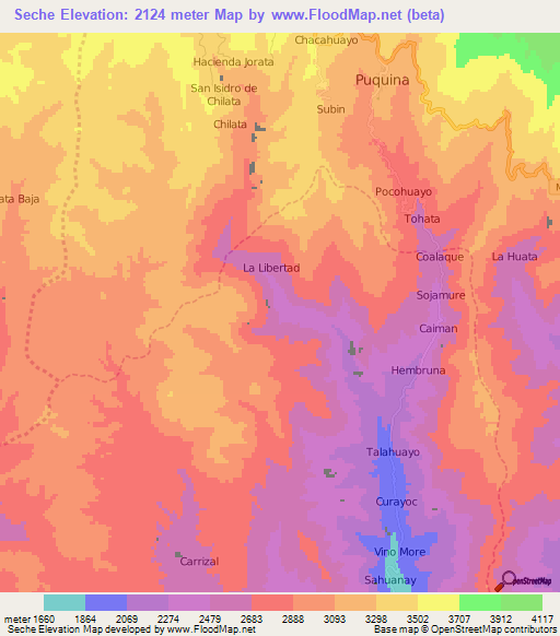 Seche,Peru Elevation Map