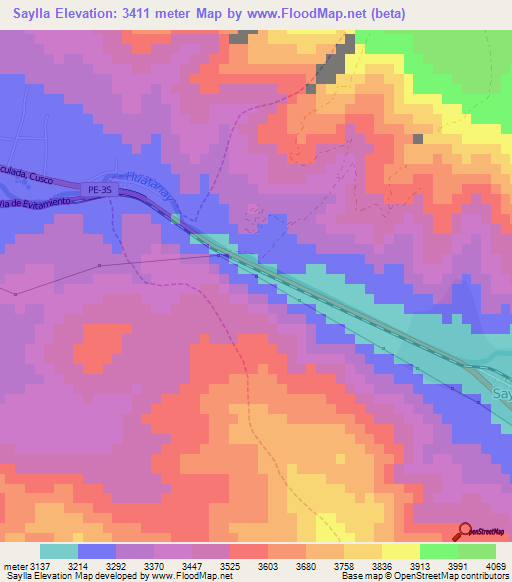 Saylla,Peru Elevation Map