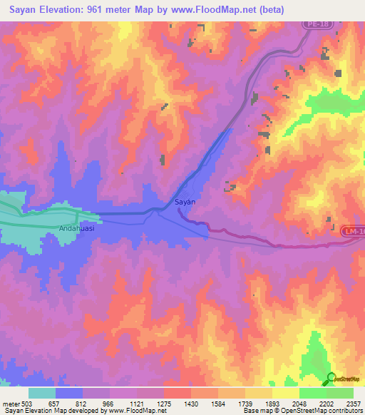 Sayan,Peru Elevation Map