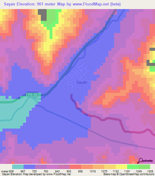 Sayan,Peru Elevation Map