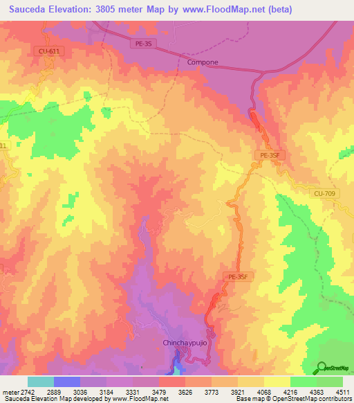 Sauceda,Peru Elevation Map