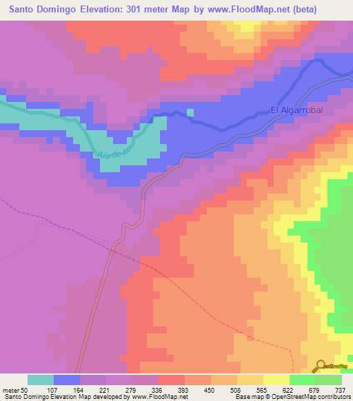 Santo Domingo,Peru Elevation Map