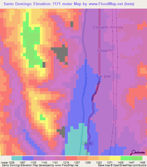 Santo Domingo,Peru Elevation Map