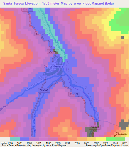 Santa Teresa,Peru Elevation Map