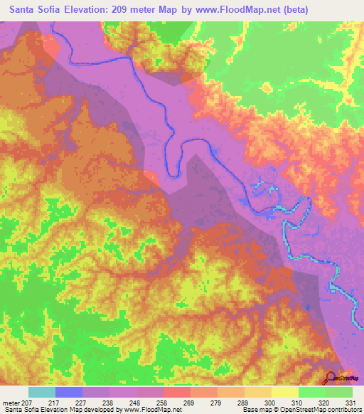 Santa Sofia,Peru Elevation Map