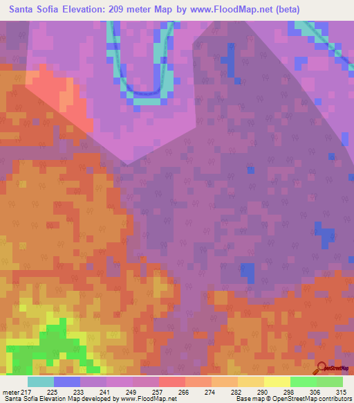 Santa Sofia,Peru Elevation Map