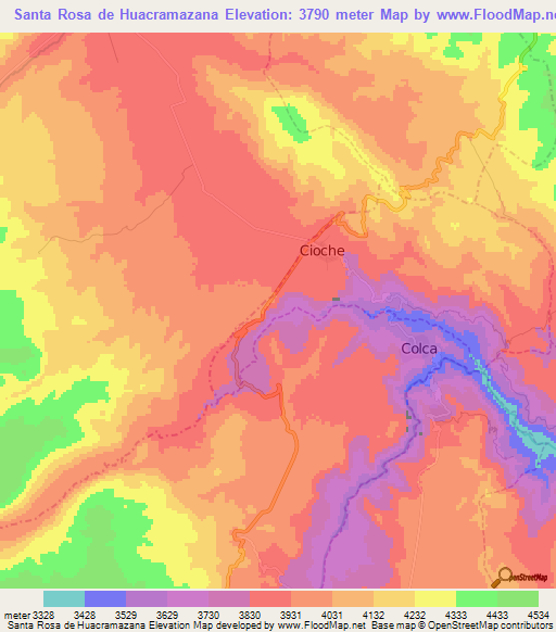 Santa Rosa de Huacramazana,Peru Elevation Map