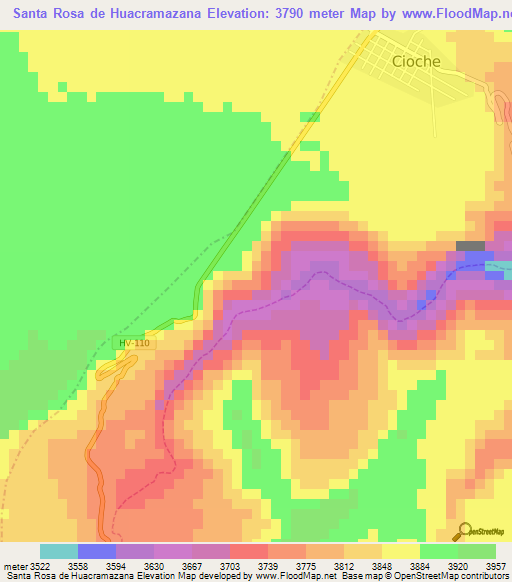 Santa Rosa de Huacramazana,Peru Elevation Map