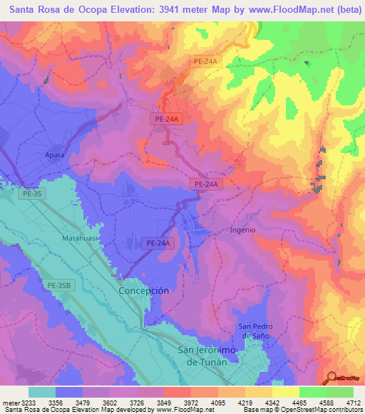 Santa Rosa de Ocopa,Peru Elevation Map