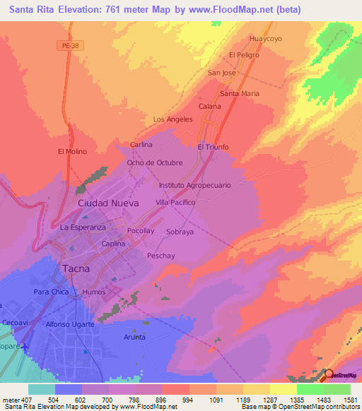 Santa Rita,Peru Elevation Map